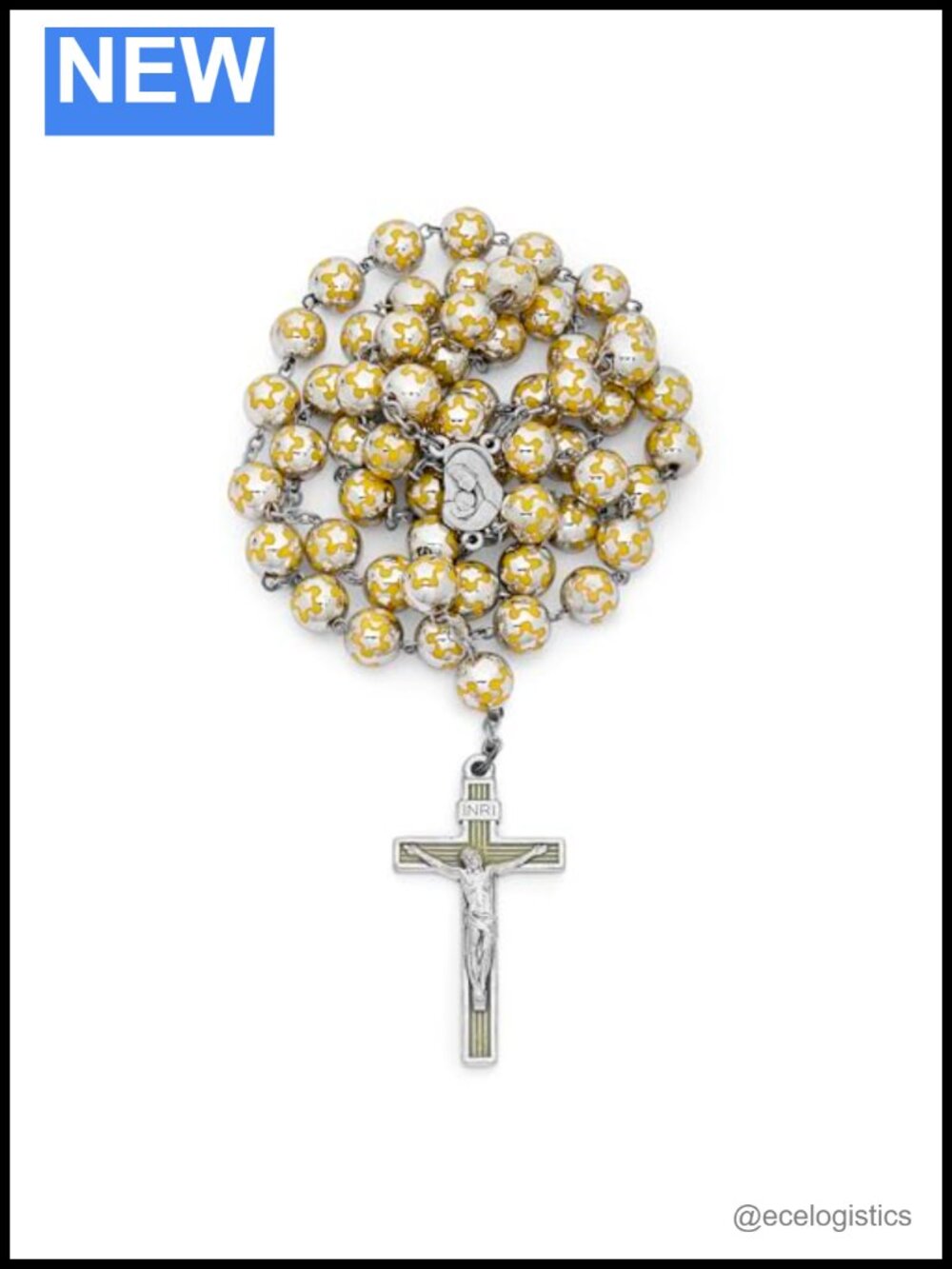 Silver Rosary Necklace Floral Beads Catholic Prayer Y-Necklace